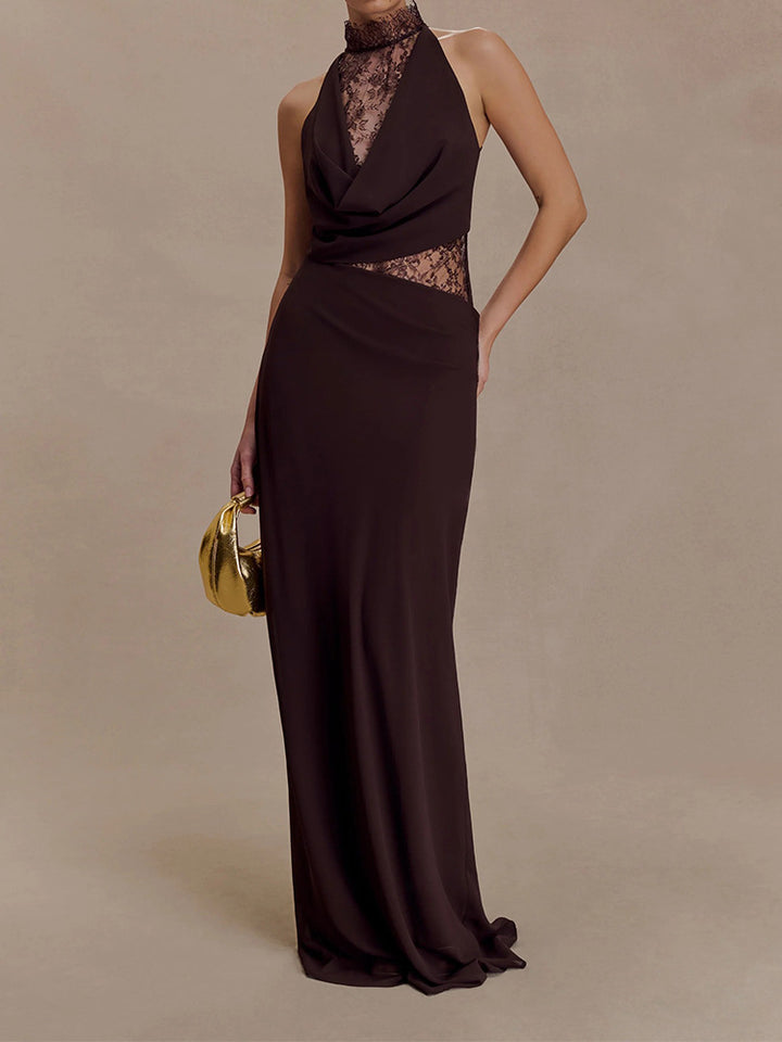 Damen Elegantes Bodenkonturen-Kleid mit exquisiter Spitzeneinlage Drune