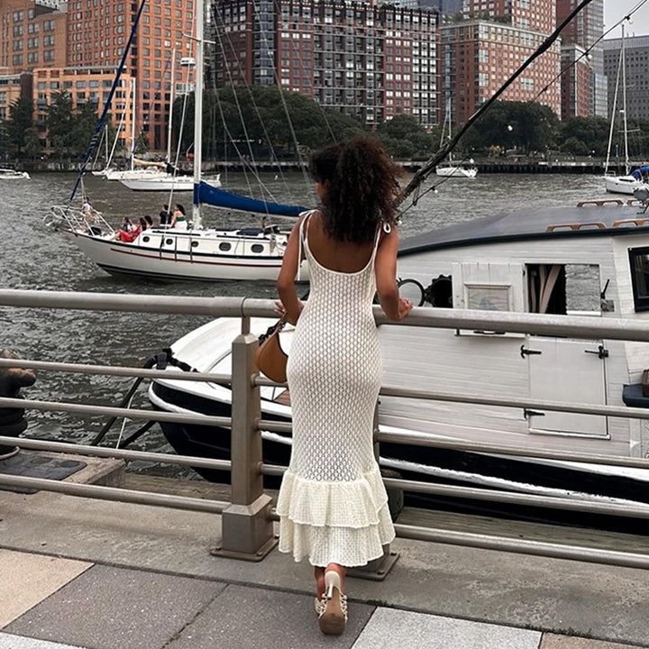 Damen elegantes Sommerkleid mit Schößchen Drune