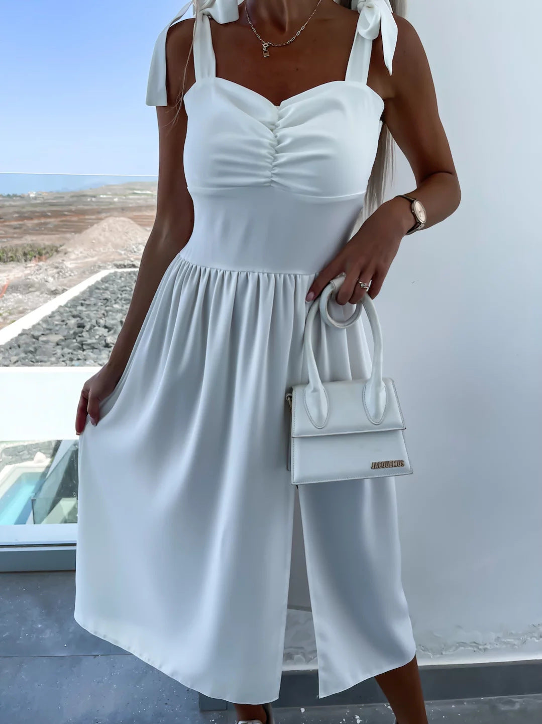 Damen Elegantes Maxikleid mit Schleifen-Trägern Drune
