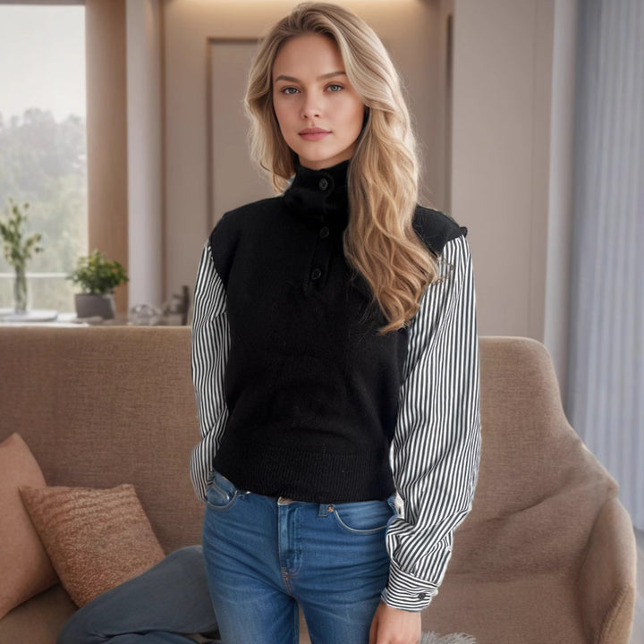 Damen Strickpullover mit modernem Kragen und eleganten gestreiften Ärmeln Drune