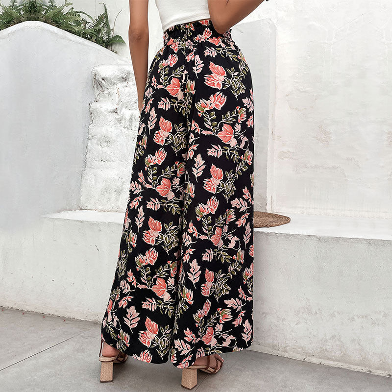 Damen Palazzo-Hosen mit floralem Muster und elastischem Bund Drune