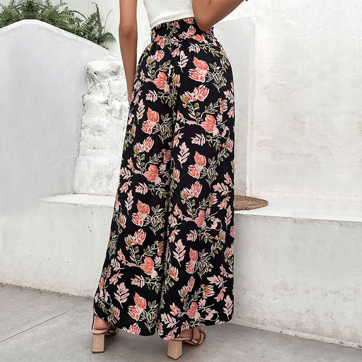 Damen Palazzo-Hosen mit floralem Muster und elastischem Bund Drune