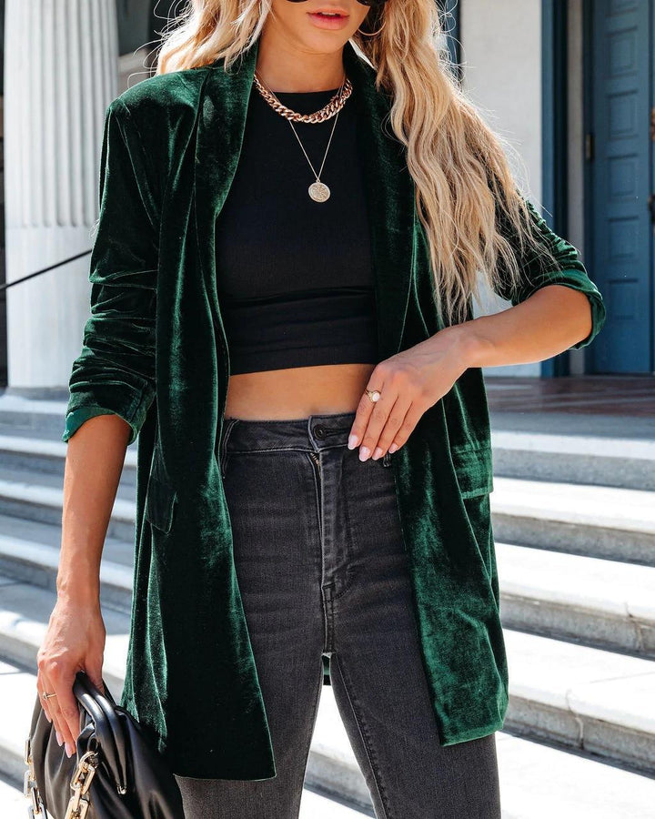 Damen lässiger Long-Cardigan mit offenen Fronten und praktischen Taschen Drune