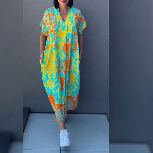 Frauen's Lebhaftes Gemustertes Kaftankleid Drune
