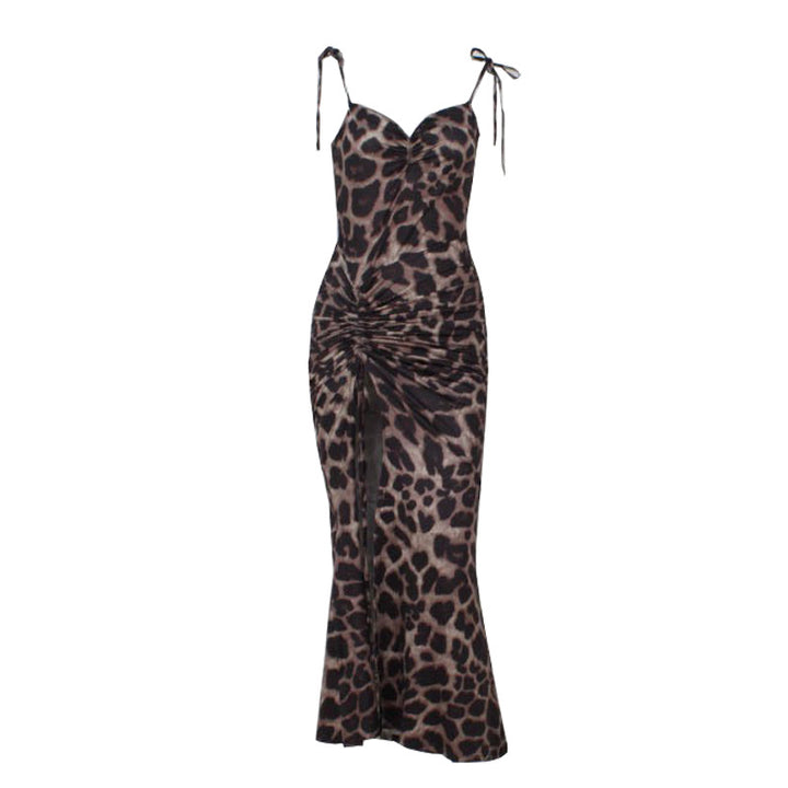 Damen Verspieltes Maxikleid mit aufregendem Leomuster und sexy Schlitz Drune