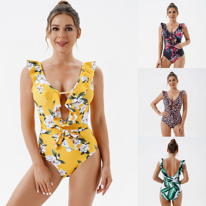 Damen Einteiliger Badeanzug mit verspieltem Rüschendesign Drune