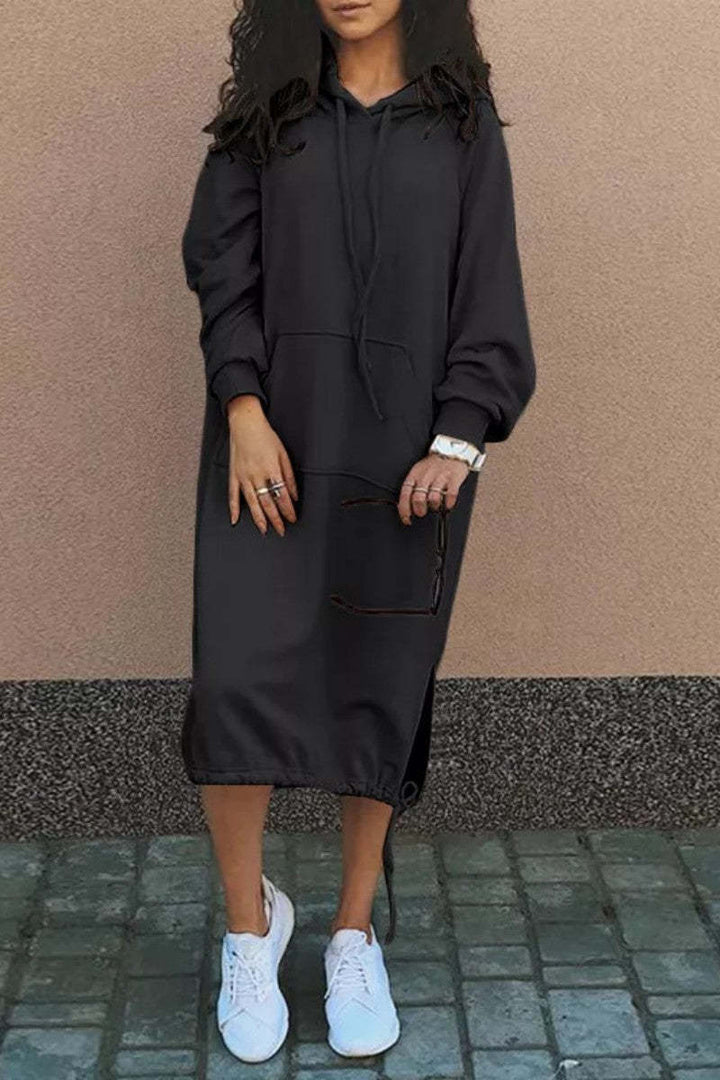 Damen Hoodie-Kleid mit seitlichen Eingrifftaschen und regulierbarem Saum Drune