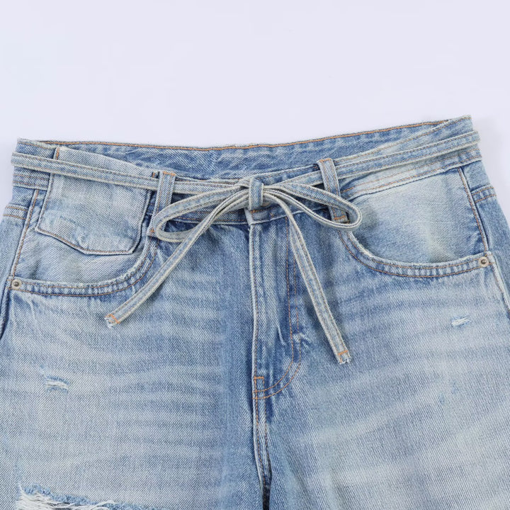 Damen Weite Jeans im Destroyed-Look mit verstellbarem Bund Drune