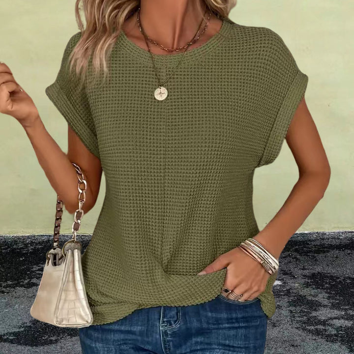 Damen lässiges Waffelstrickoberteil mit lockerer Passform Drune