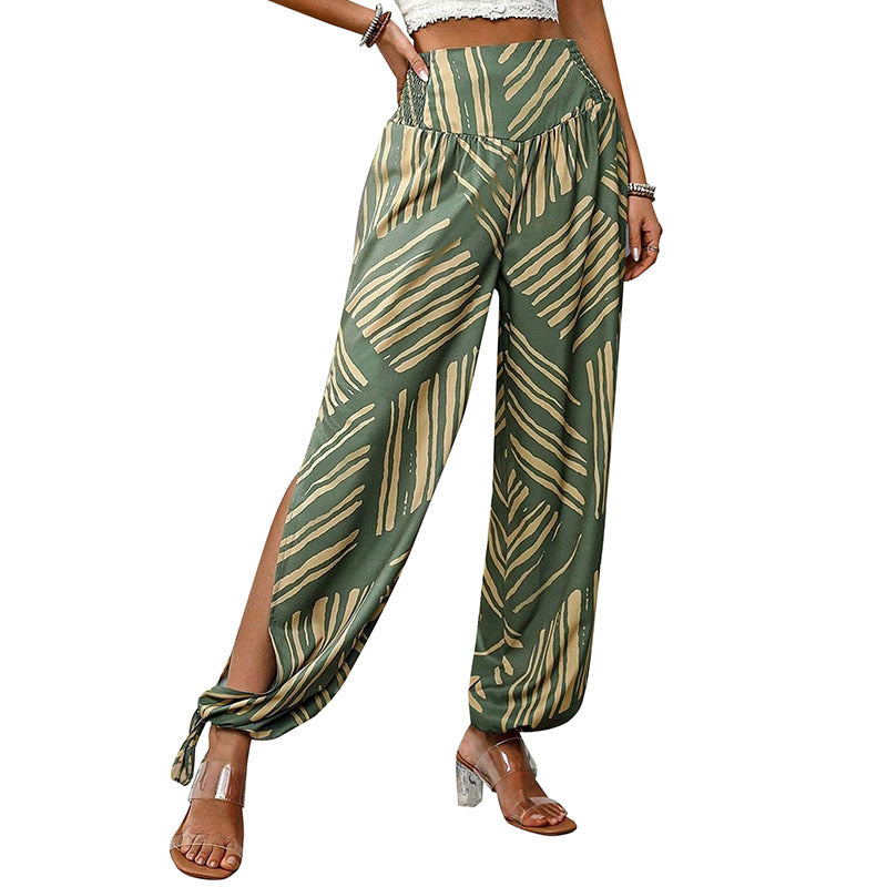 Damen weite Palazzo-Hose mit seitlichen Schlitzen und elastischem Bund Drune
