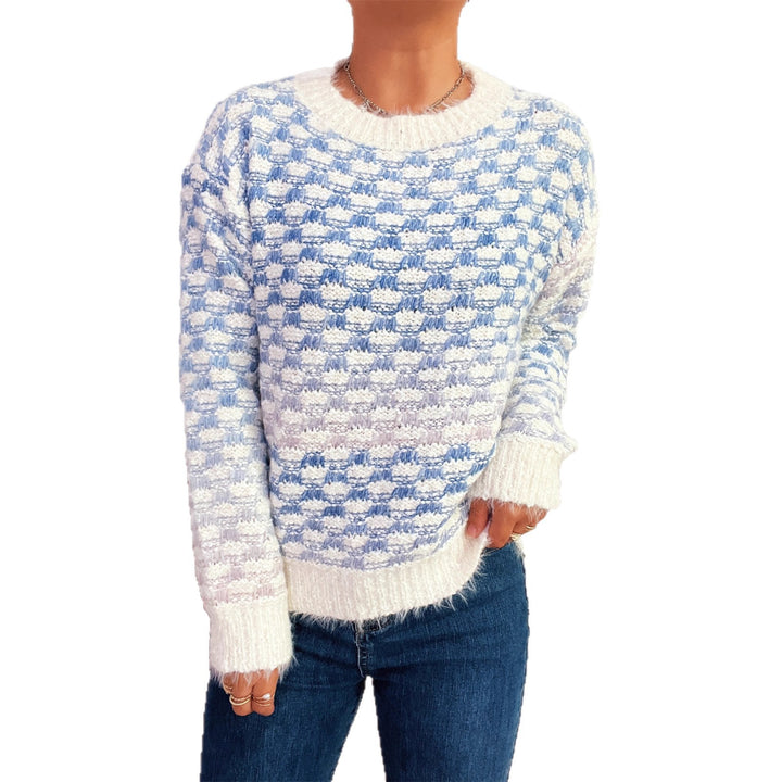 Damen Modischer Strickpullover mit Karo-Muster Drune