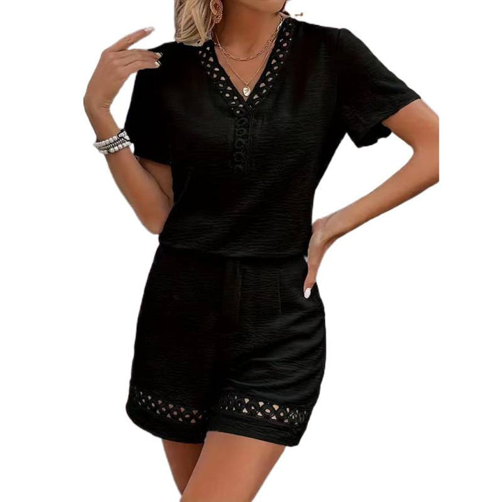 Damen Kurzoverall mit dekorativen Cut-Outs und elastischem Taillenzug Drune