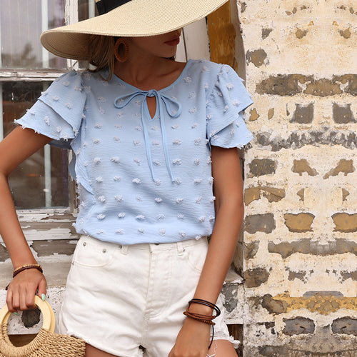 Damen Bluse mit Rüschendetails und verspieltem Schleifenausschnitt Drune
