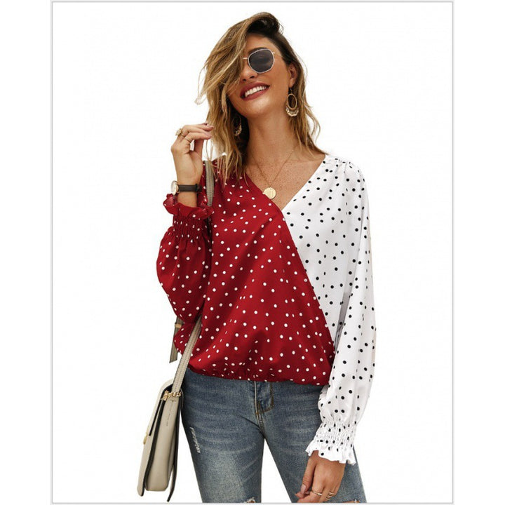 Damen Bluse mit asymmetrischem Punkten-Design und elastischen Ärmeln Drune