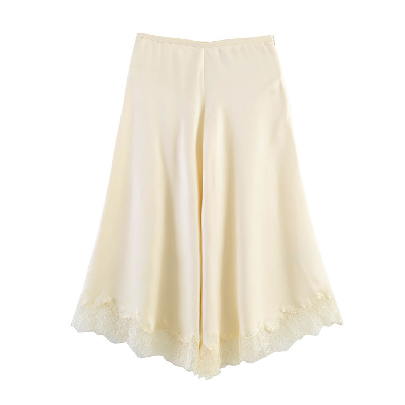 Damen elegante Palazzo-Hose mit zartem Spitzenbesatz Drune
