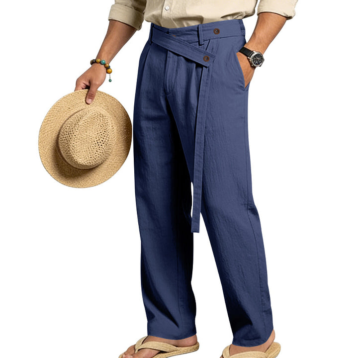 Herren nan weite Leinenhose mit Wickelbund, hoher Taille und legerem Bein Drune