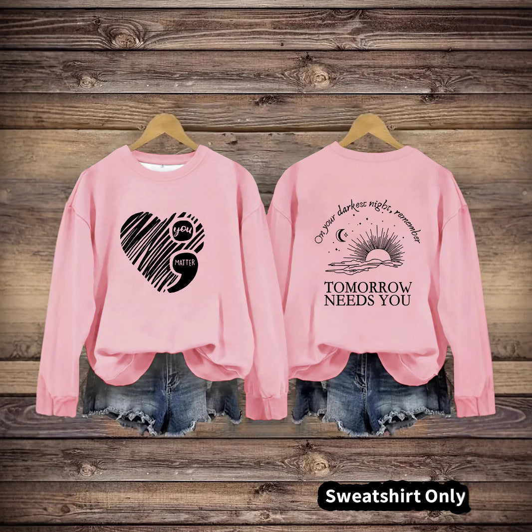 Damen Sweatshirt mit inspirierendem Aufdruck und grossem Herzmotiv Drune