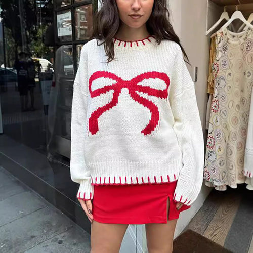 Damen lässiger Pullover mit verspieltem Schleifenmotiv und auffälligen Details Drune