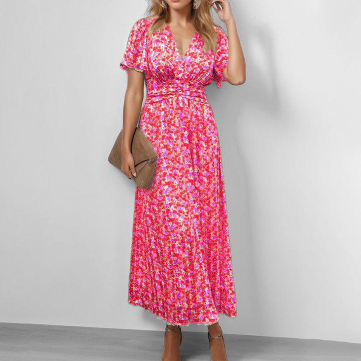 Damen Maxikleid mit floralem Schnitt und elegantem Wickeloberteil Drune