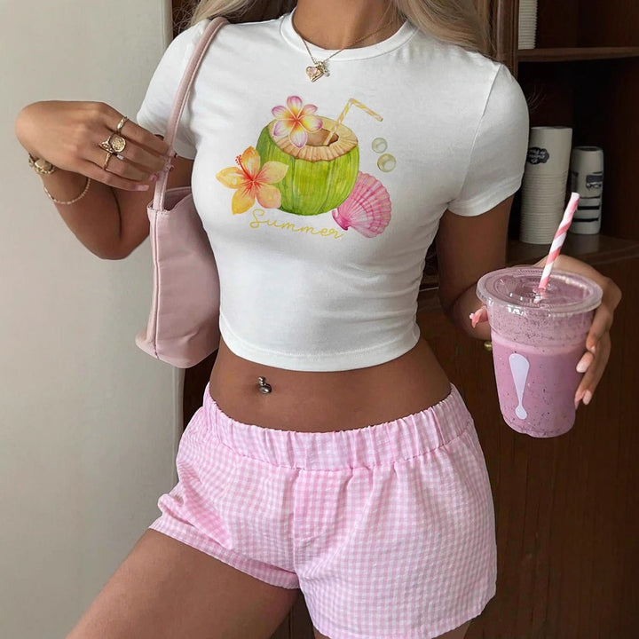 Damen Crop-Top mit fruchtigem Sommerdesign und lässigem Schnitt Drune