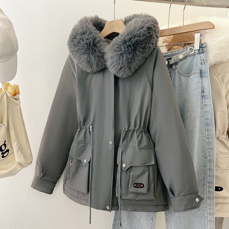 Damen Multifunktionale Winterjacke mit abnehmbarem Kunstfellkragen und regulierbarem Taillenzug Drune