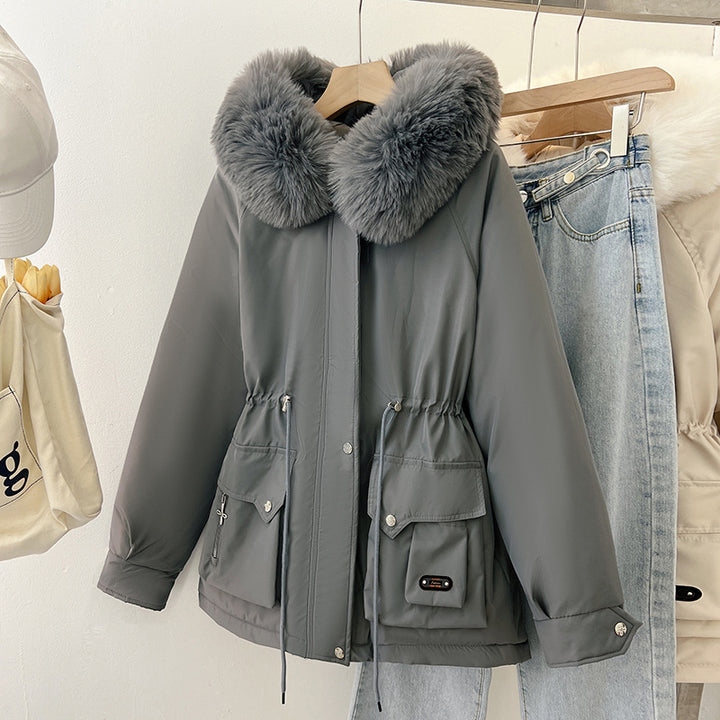Damen Multifunktionale Winterjacke mit abnehmbarem Kunstfellkragen und regulierbarem Taillenzug Drune