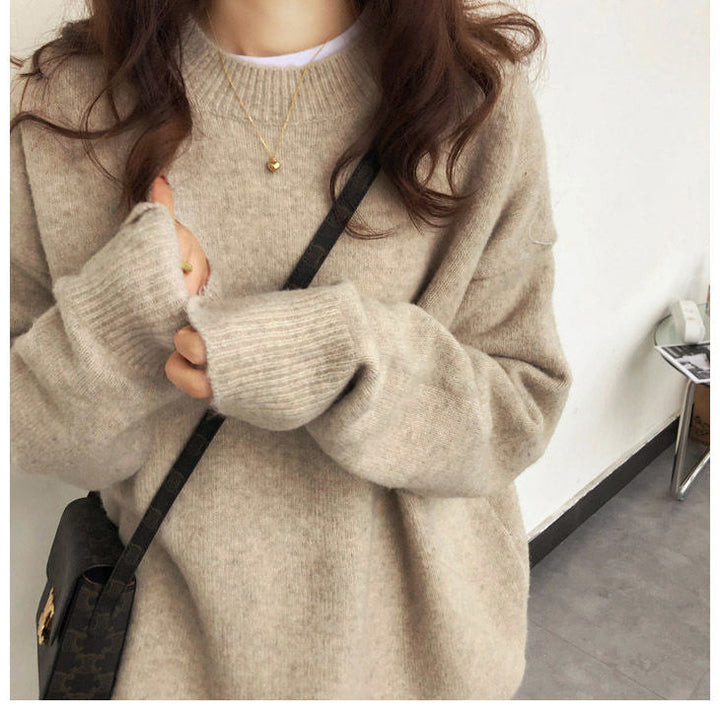 Damen Grober Oversized Pullover mit hohem Kragen und Rippstrick Drune