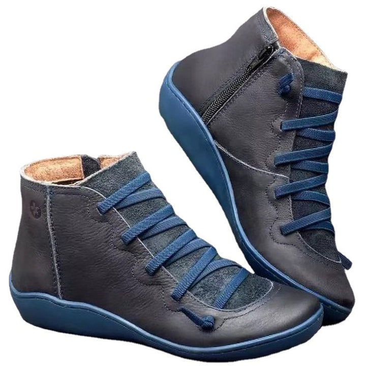 Damen nan komfortable Leder-Hochschaft-Sneaker mit seitlichem Reißverschluss und elastischer Schnürung Drune