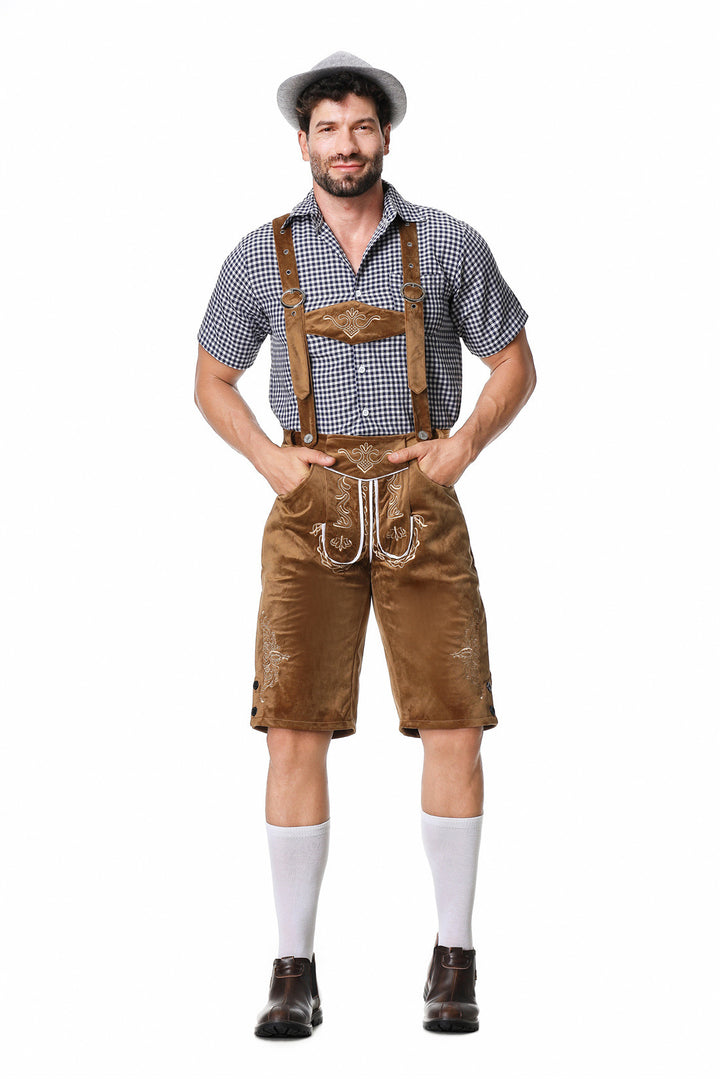 Herren nan authentische Trachtenlederhose kurz mit verstellbaren Trägern und aufwendiger Stickerei Drune
