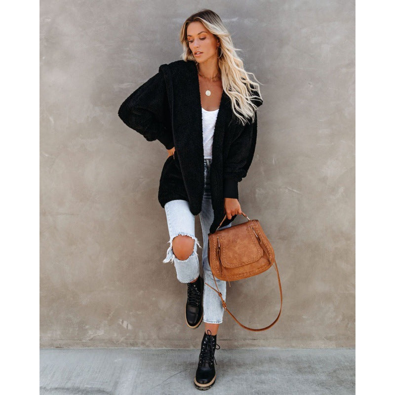 Damen Kuschelige Kapuzenjacke aus weichem Material Drune