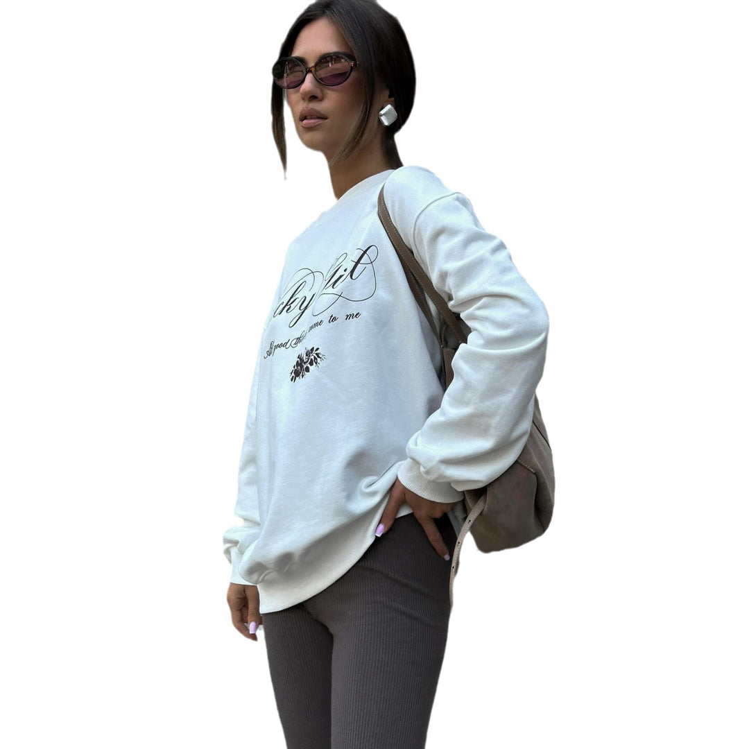 Damen lässiger Sweatshirt mit elegantem Schriftzug Drune