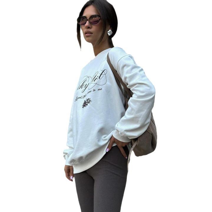Damen lässiger Sweatshirt mit elegantem Schriftzug Drune