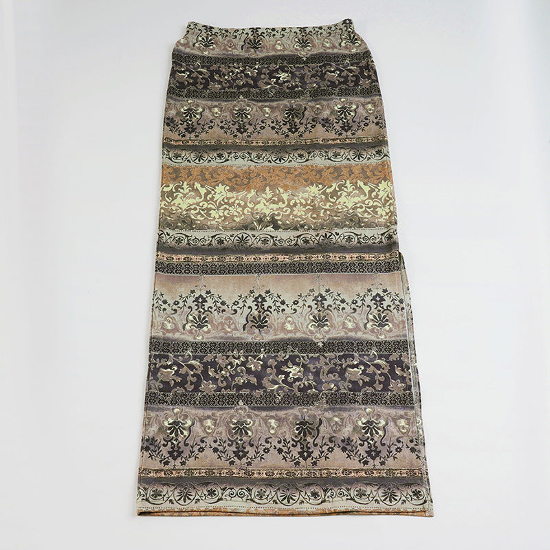Damen Maxi-Rock mit floralen Mustern und eleganter Spitzenbordüre Drune