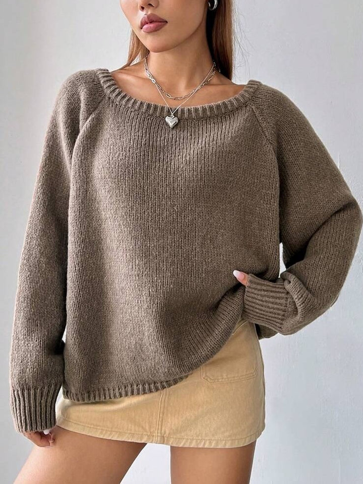 Damen Bequemer Oversized Pullover mit weitem Rundhalsausschnitt Drune