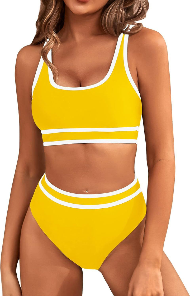 Damen Sportliches Bikini-Set mit breiten Trägern und hohem Schnitt Drune
