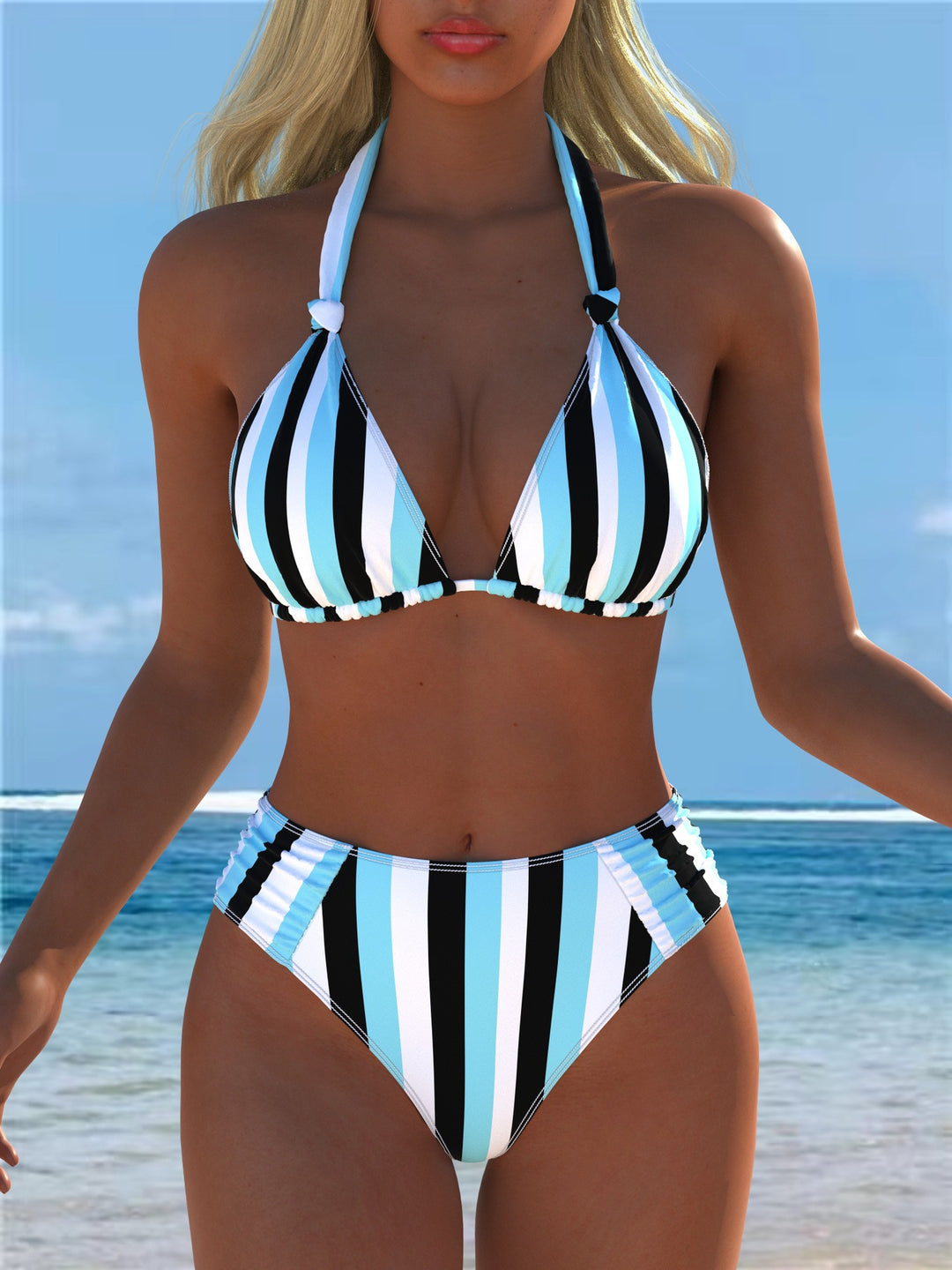 Damen Triangel-Bikini mit hohem Bund und patriotischem Sternen-Muster Drune