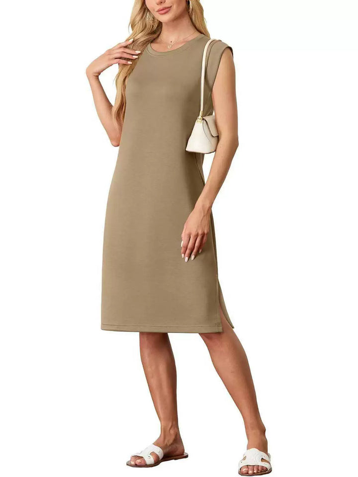 Damen Freizeitkleid mit eleganten Seitenschlitzen und Rundhalsausschnitt Drune