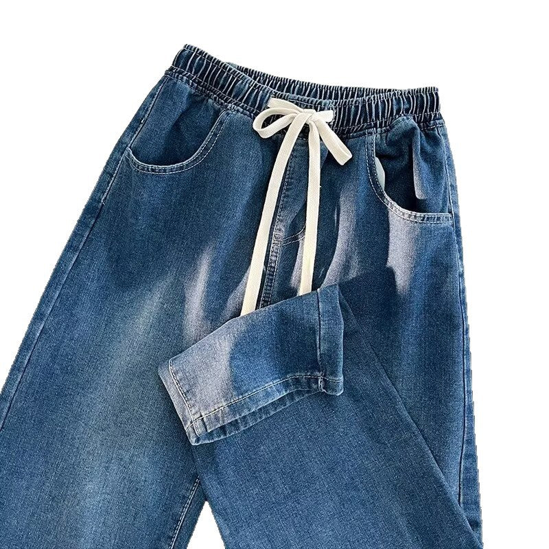 Damen lässige Denim-Hose mit elastischem Bund und praktischen Eingrifftaschen Drune