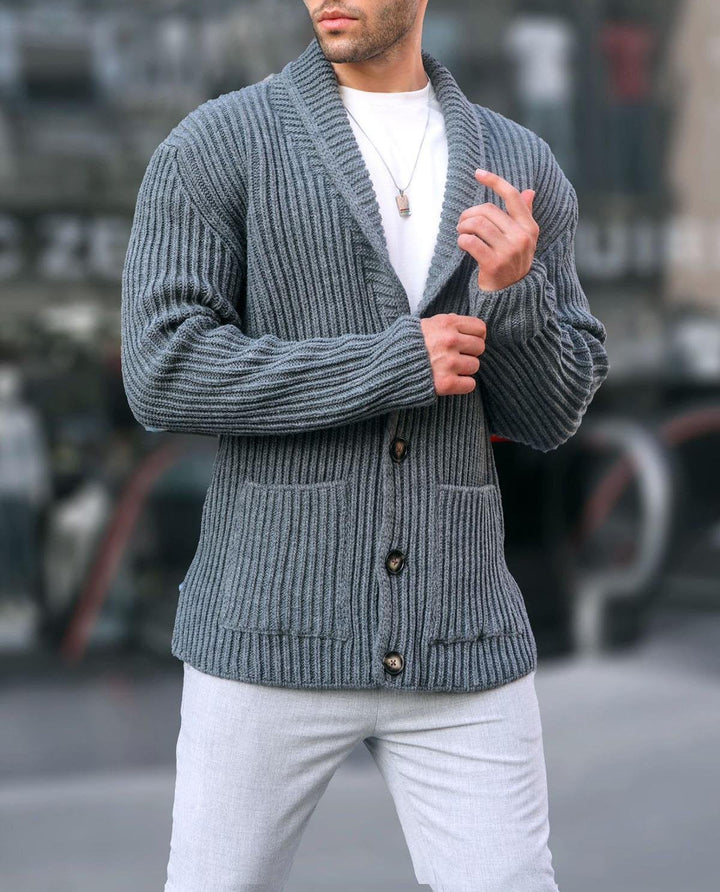Herren Strickjacke mit tiefem Ausschnitt und knöpfen Drune