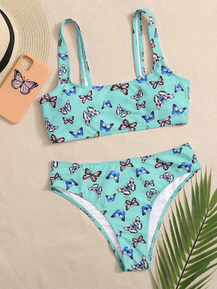 Damen Bikini-Set mit buntem Schmetterlingsmuster Drune