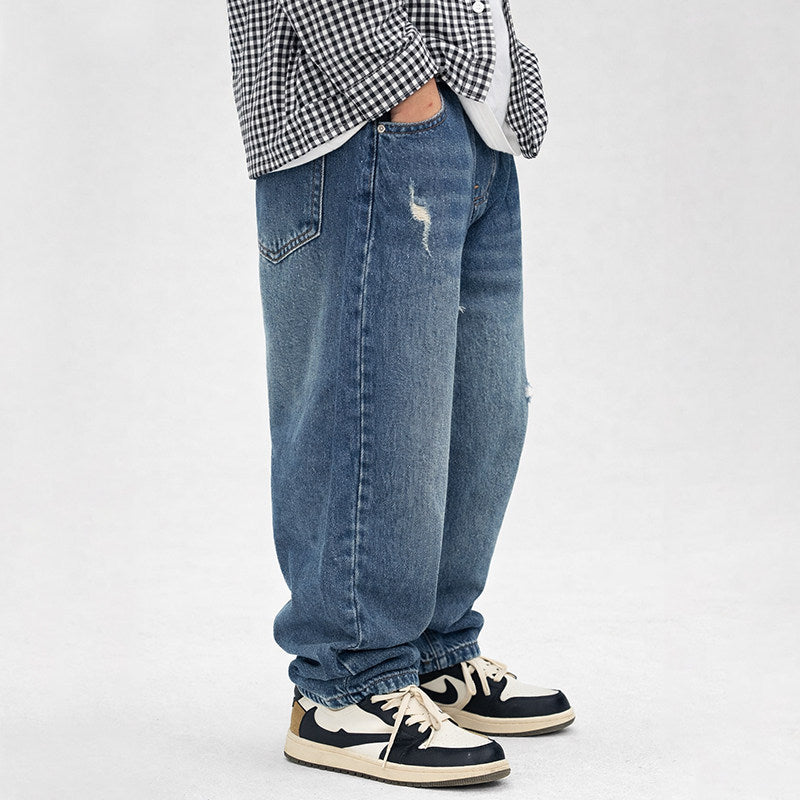 Herren lässige Relaxed-Fit Jeans mit modischen Abriebstellen Drune