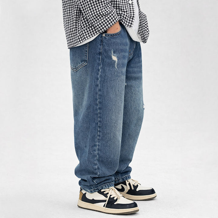 Herren lässige Relaxed-Fit Jeans mit modischen Abriebstellen Drune
