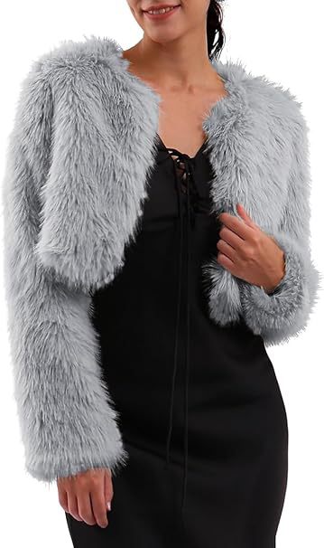 Damen Kurze glamouröse Kunstfelljacke mit lockeren Ärmeln Drune