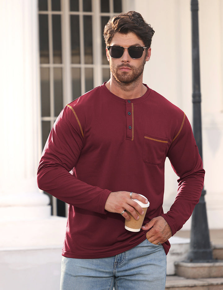 Herren Langarmshirt mit Knopfleiste und Brusttasche Drune