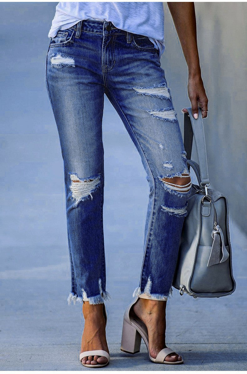 Damen modische Destroyed Jeans Drune