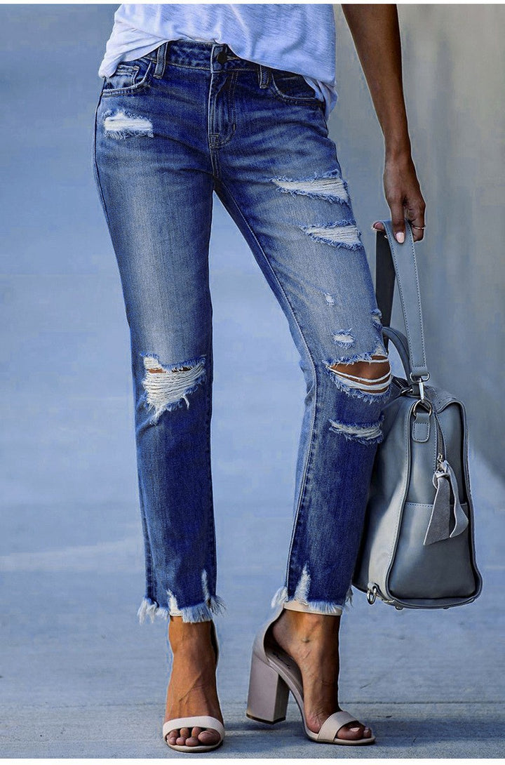 Damen modische Destroyed Jeans Drune