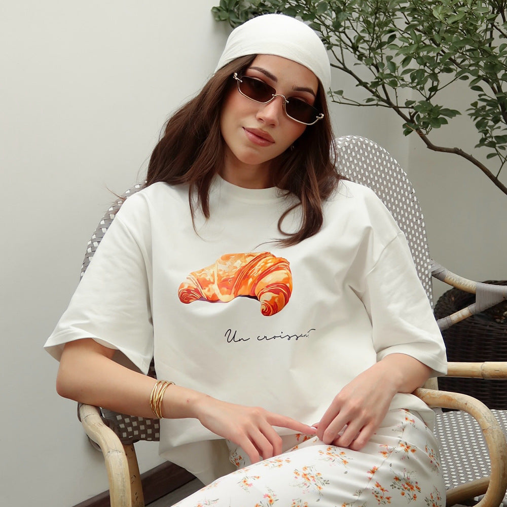 Damen lässiges Grafik T-Shirt mit weitem Schnitt Drune