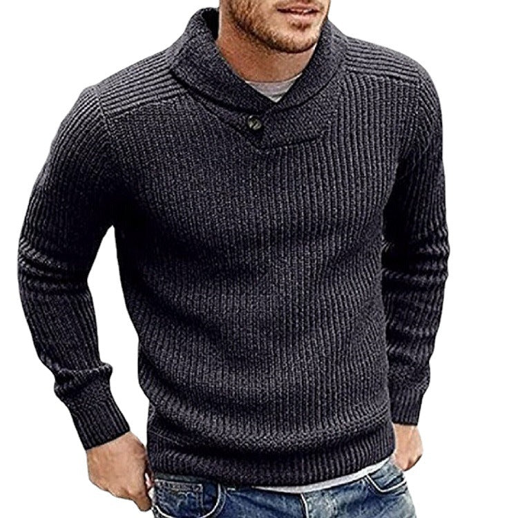 Herren Grobstrick Rollkragenpullover mit Knopfdetails Drune