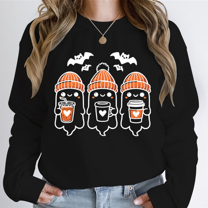 Damen Sweatshirt mit fröhlichem Gespenster-Design und gemütlicher Passform Drune