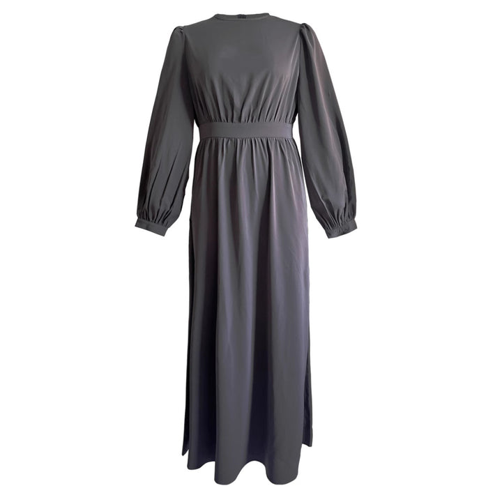 Damen Maxikleid mit elastischem Taillenbund und langen Ärmeln Drune